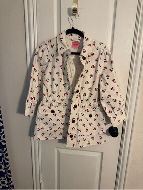 kate spade White Cherry-Print Pea Coat